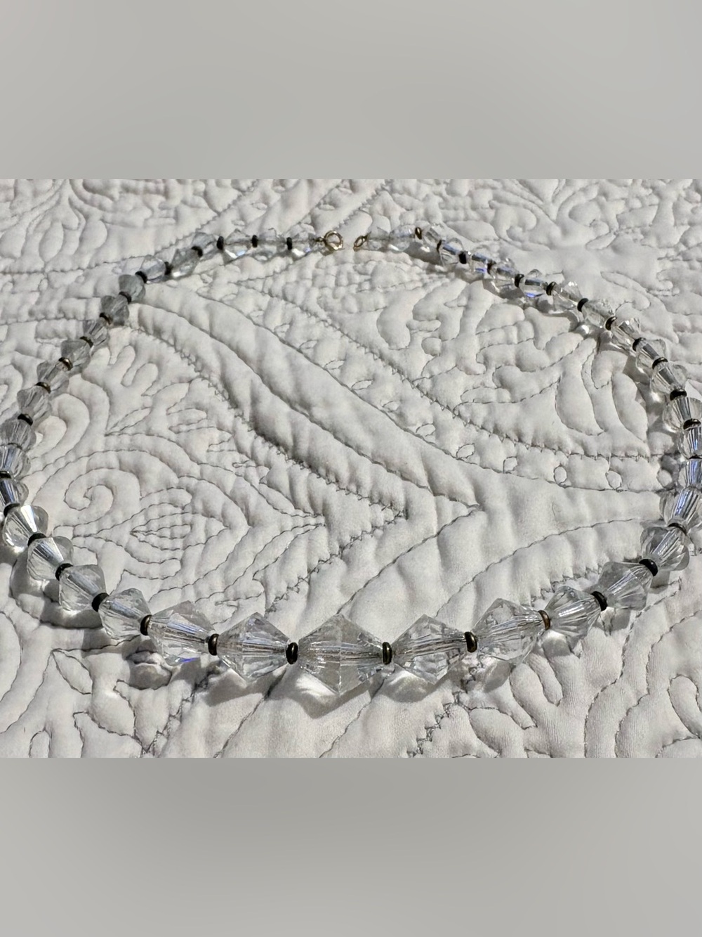 Vintage Art Deco Clear Faceted Crystal Bead Necklace